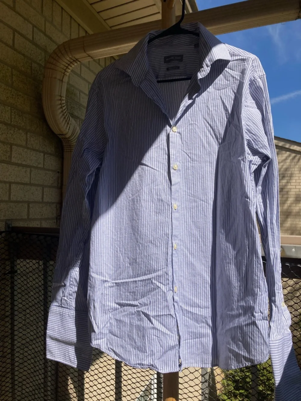 Michael Kors Men's 100% Cotton Blue White Grey Striped Button Down Shirt Large - Picture 13 of 17